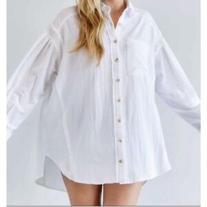 We the Free All Day Waffle Knit Thermal Long Sleeve Button Down in Ivory White S